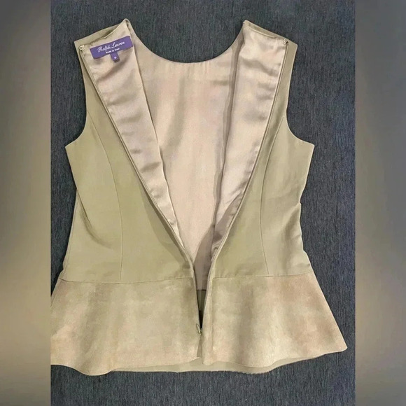 Ralph Lauren Collection Purple Label Runway Leather Suede Blouse Top Peplum 10 M - Picture 11 of 12